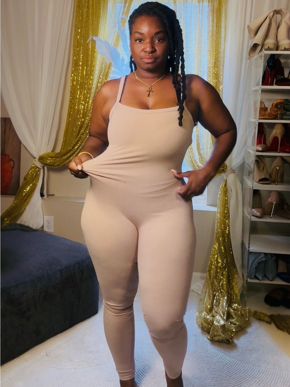 Ribbed Nude Jumpsuit for Women - Sleeveless Scoop Neck(Bare Royalty Jumpsuit)